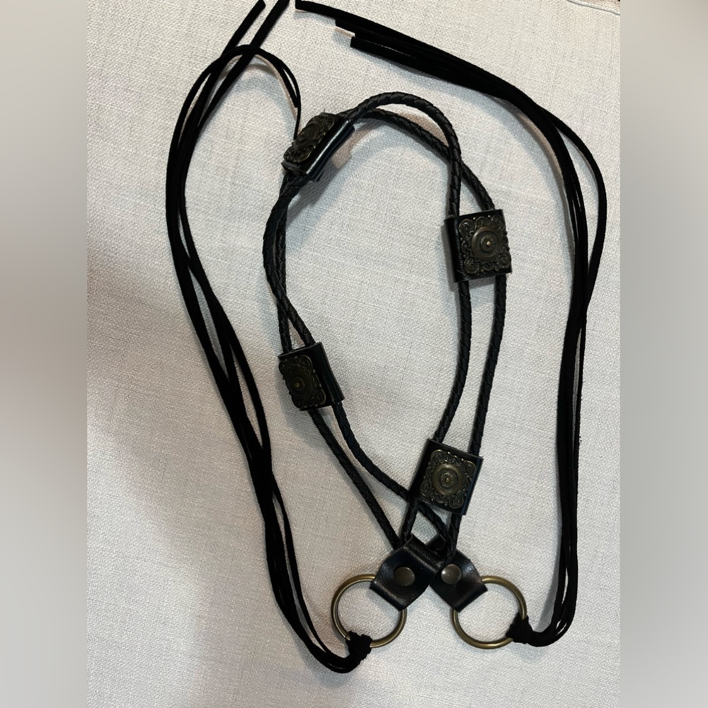 Womens Western Style Leather Black Belt Size M Adjustable